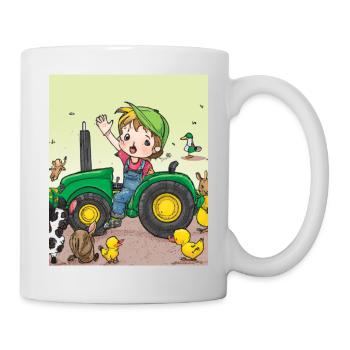 Green Tractor Birthday Anime Farm Animals - Mug - white - Right