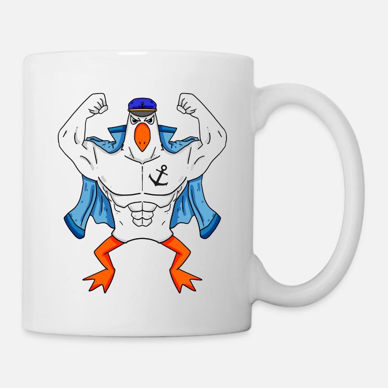 Mouette musclée avec tatouage d’ancre Mouette Cadeau - Mug blanc - blanc