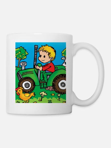 Green Tractor Birthday Farm Animals - Mug blanc - blanc