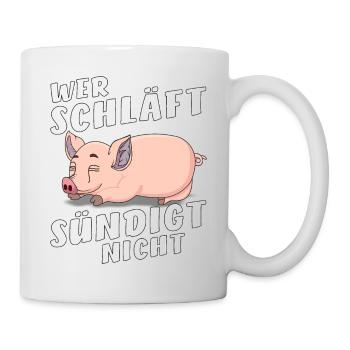 SCHWEIN WER SCHLÄFT SÜNDIGT NICHT - Tasse - Weiß - Rechts