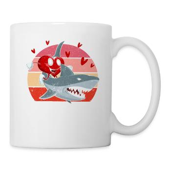 Heart Riding Shark Saint-Valentin Drôles de requins Amants - Mug blanc - blanc - Droite