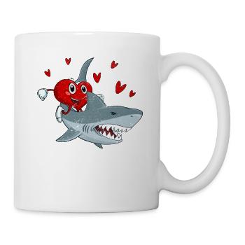 Heart Riding Shark Valentine's Day Funny Sharks Lovers - Mug - white - Right