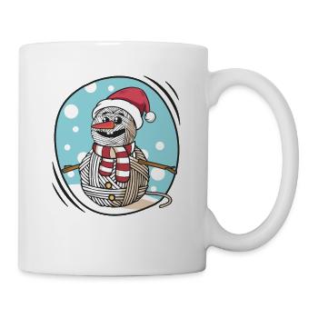 Garn Schneemann Nähen Stricken Häkeln - Tasse - Weiß - Rechts