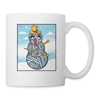 Garn Schneemann Nähen Stricken Häkeln - Tasse - Weiß - Rechts