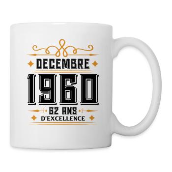 né en DÉCEMBRE 1960, 62 ans, cadeau d'anniversaire - Mug blanc - blanc - Droite