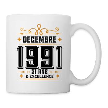 né en DÉCEMBRE 1991, 31 ans, cadeau d'anniversaire - Mug blanc - blanc - Droite