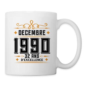 né en DÉCEMBRE 1990, 32 ans, cadeau d'anniversaire - Mug blanc - blanc - Droite