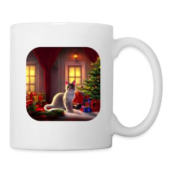 Süße Weihnachtskatze - Tasse - Weiß - Rechts