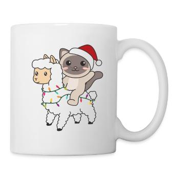Katze Lama Alpaka Weihnachten Schnee Winter Tiere - Tasse - Weiß - Rechts