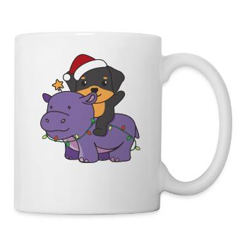 Weihnachts Hippo Rottweiler frohe Weihnachten Hund - Tasse - Weiß - Rechts