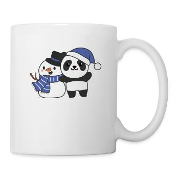 Panda avec bonhomme de neige en hiver pour Noël - Mug blanc - blanc - Droite