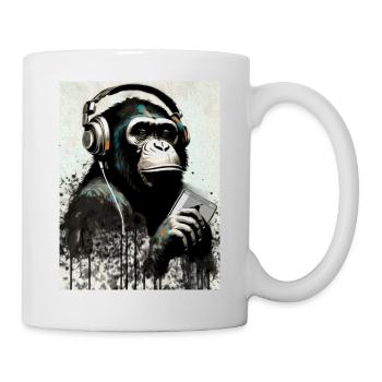 Chimpanzé avec écouteurs Smarphone - Mug blanc - blanc - Droite