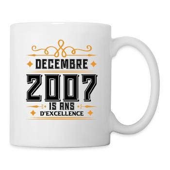 né en DÉCEMBRE 2007, 15 ans, cadeau anniversaire. - Mug blanc - blanc - Droite