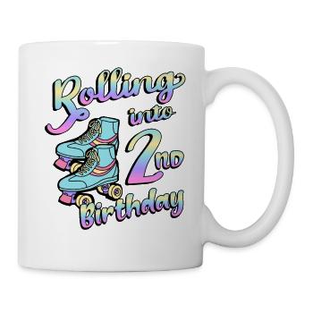 Rolling Into 2nd Birthday Quad Skater Rollschuhe - Tasse - Weiß - Rechts
