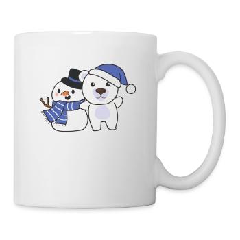 Polar bear with snowman in winter for Christmas - Mug - white - Right