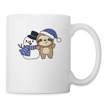 Paresseux avec bonhomme de neige en hiver pour Noël - Mug blanc - blanc - Droite