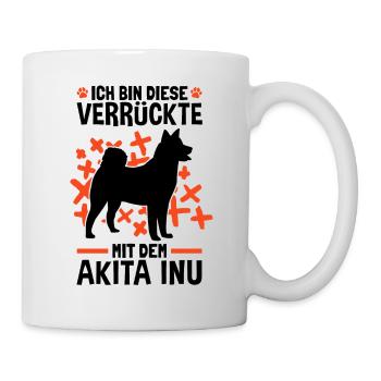Verrückte mit dem Akita Inu japanischer Spitz - Tasse - Weiß - Rechts
