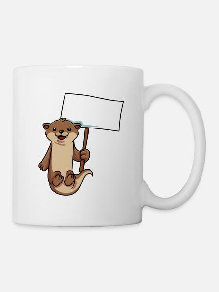 Otter hält Schild - Tasse - Weiß
