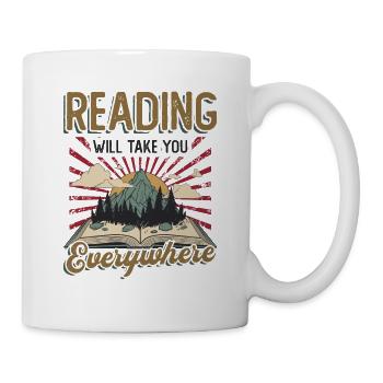 Lesen Bringt Dich Überall Hin, Buch Lesen - Tasse - Weiß - Rechts
