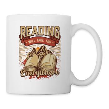 Lesen Bringt Dich Überall Hin, Buch Lesen - Tasse - Weiß - Rechts