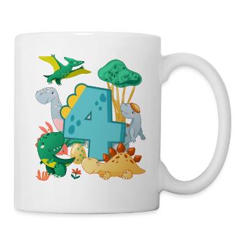 Herd of cute dinosaurs 4th birthday 4 - Mug - white - Right