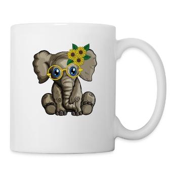 Süßer Babyelefant Blumen Brille Elefantenliebhaber - Tasse - Weiß - Rechts