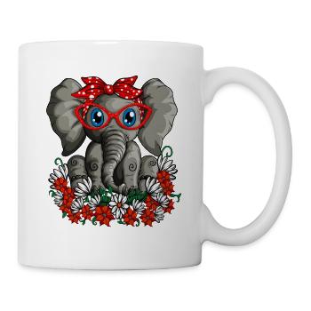 Süßer Kinder Baby Elefant mit roten Blumen Brille - Tasse - Weiß - Rechts