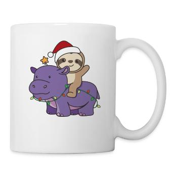 Weihnachts Hippo Faultier frohe Weihnachten Hippo - Tasse - Weiß - Rechts