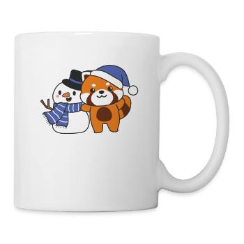 Panda roux avec bonhomme de neige en hiver pour Noël - Mug blanc - blanc - Droite