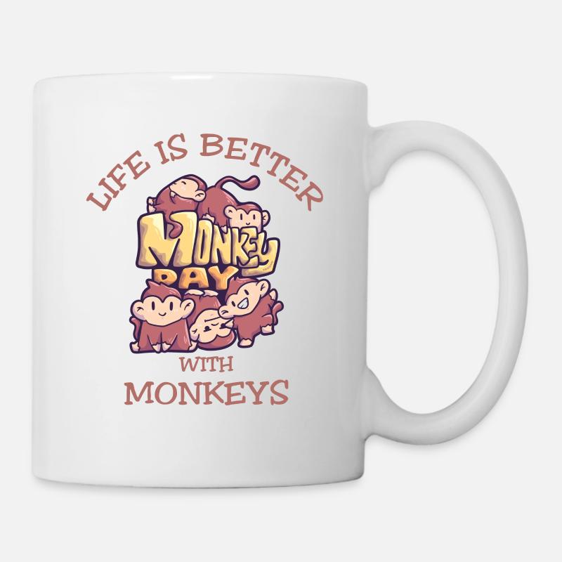 Affenspruch Life Is Better With Monkeys - Tasse - Weiß