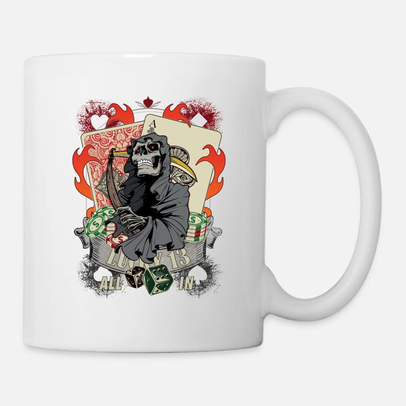 All in Poker Lucky 13 Skull Cadeau - Mug blanc - blanc