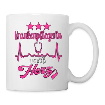 Krankenpflegerin mit Herz Pflegerin Pflegekraft - Tasse - Weiß - Rechts