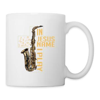 Dans Jesus Name, je joue au saxophone Marching Band Saxop - Mug blanc - blanc - Droite