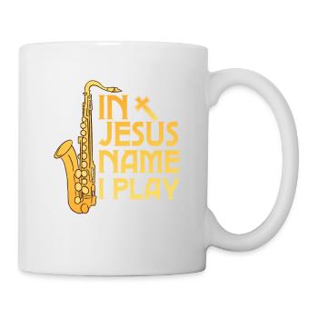 Dans Jesus Name, je joue du saxophoniste Marching Band Sax - Mug blanc - blanc - Droite