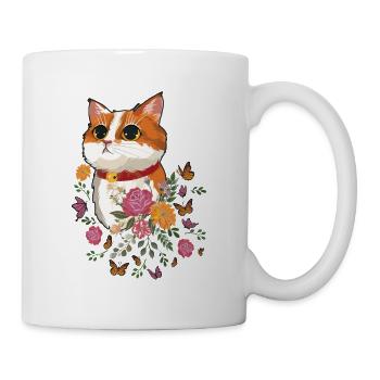 Chat, fleurs, papillons, amoureux des chats. - Mug blanc - blanc - Droite