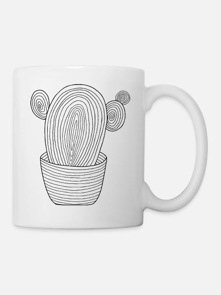 Kaktus-Strichzeichnungen - einfaches minimales Kak - Tasse - Weiß