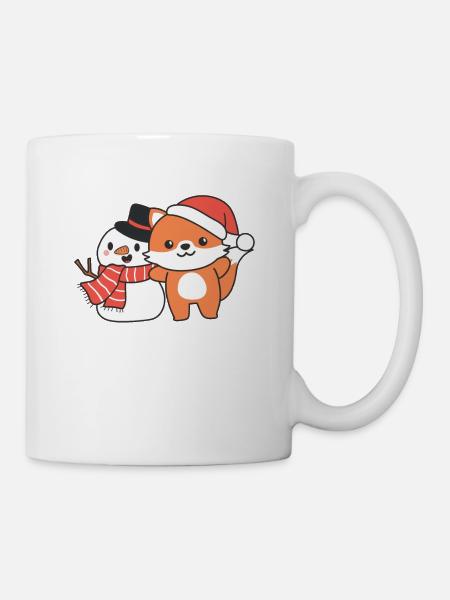 Fuchs mit Schneemann im Winter zu Weihnachten - Tasse - Weiß