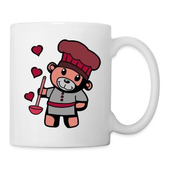 Hobbykoch Kochkunst Teddybär Koch Suppenkelle - Tasse - Weiß - Rechts