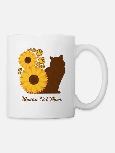 Sonnenblumenmutter - Birma-Katze - Tasse - Weiß