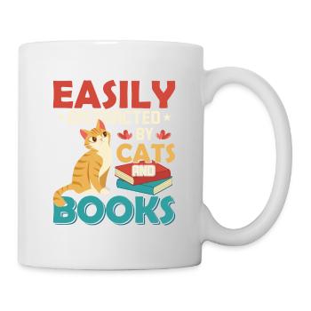 Easily Distracted By Cats And Books Reading Book L - Tasse - Weiß - Rechts