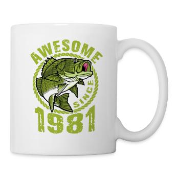 Awesome since 1981. Angel, Angler Geburtstag - Tasse - Weiß - Rechts
