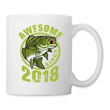 Awesome since 2018. Angel, Angler Geburtstag - Tasse - Weiß - Rechts