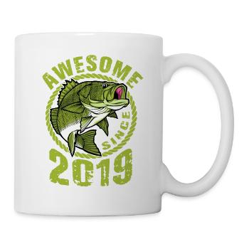 Awesome since 2019. Angel, Angler Geburtstag - Tasse - Weiß - Rechts