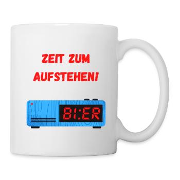 Bier Uhr - Zeit zum Aufstehen. Spruch - Tasse - Weiß - Rechts