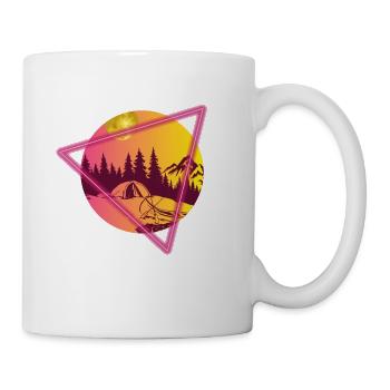 Camping river and mountains retro sunset orange pink - Mug - white - Right
