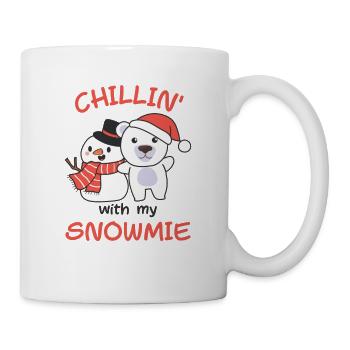 L’ours polaire Chillin avec mon bonhomme de neige - Mug blanc - blanc - Droite