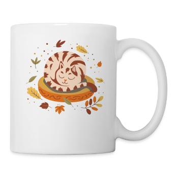 Herbst Vibes Cute Kätzchen Sleepy Katze Herbst - Tasse - Weiß - Rechts