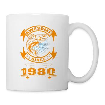 Awesome since 1980. Angel, Angler Geburtstag - Tasse - Weiß - Rechts