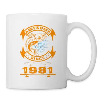Awesome since 1981. Angel, Angler Geburtstag - Tasse - Weiß - Rechts