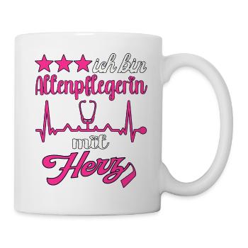 Pflegerin Altenpflegerin mit Herz Pflegekraft - Tasse - Weiß - Rechts